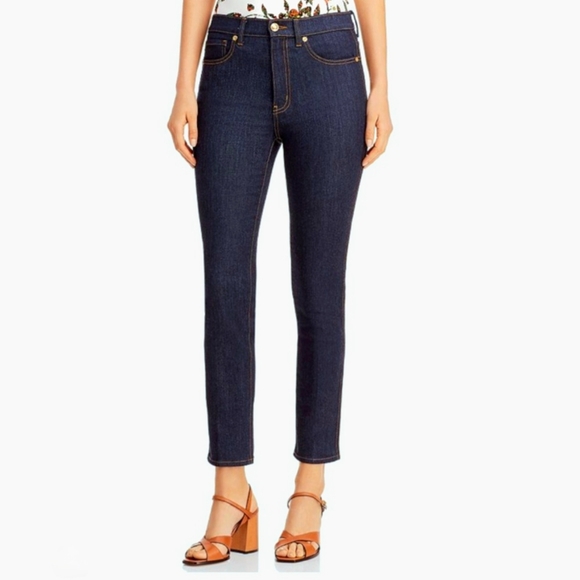 Tory Burch Denim - Tory Burch Straight Leg Blue Jeans Dark Wash Denim Cropped Ankle 32 14